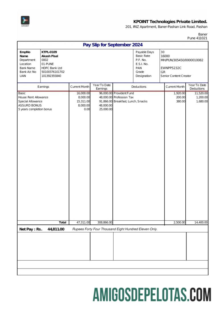Realista Modelo de recibo de pagamento da KPOINT Technologies em formatos Word e PDF.pdf, 1